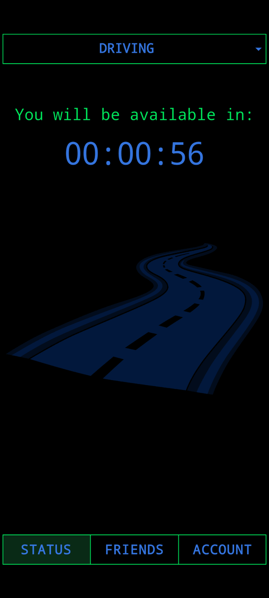 A Driving status counting down to when you will be available again